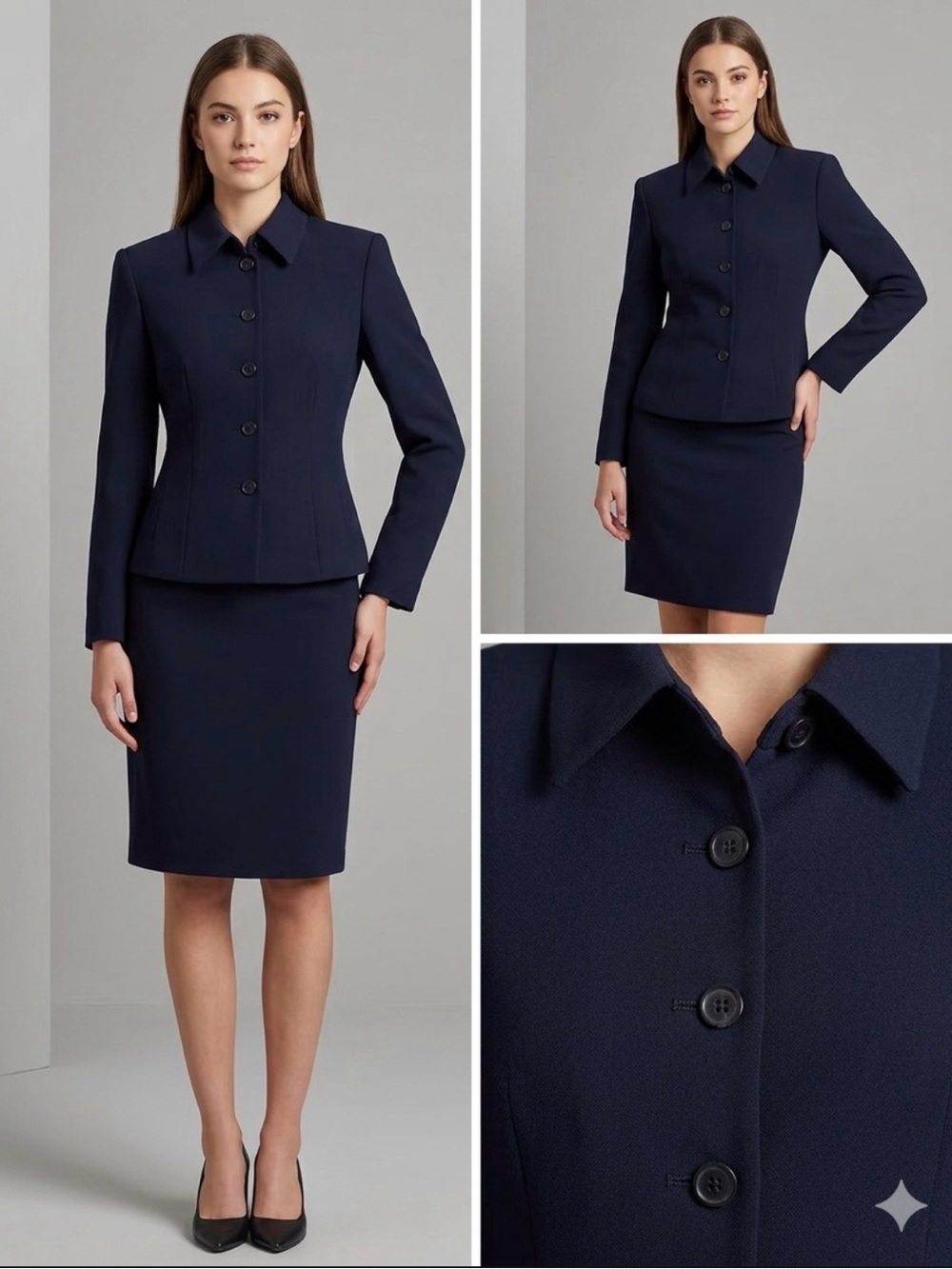 Vintage Y2K Jones New York Navy Two-Piece Suit Jacket & Skirt
